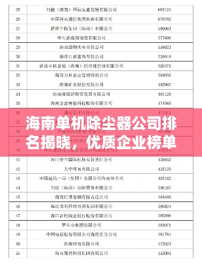 海南单机除尘器公司排名揭晓,优质企业榜单不容错过!