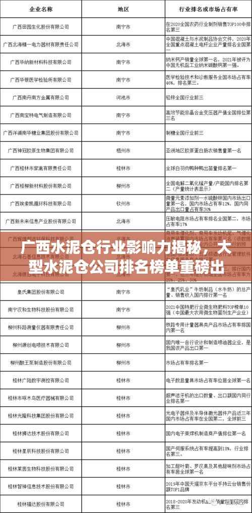 广西水泥仓行业影响力揭秘,大型水泥仓公司排名榜单重磅出炉!